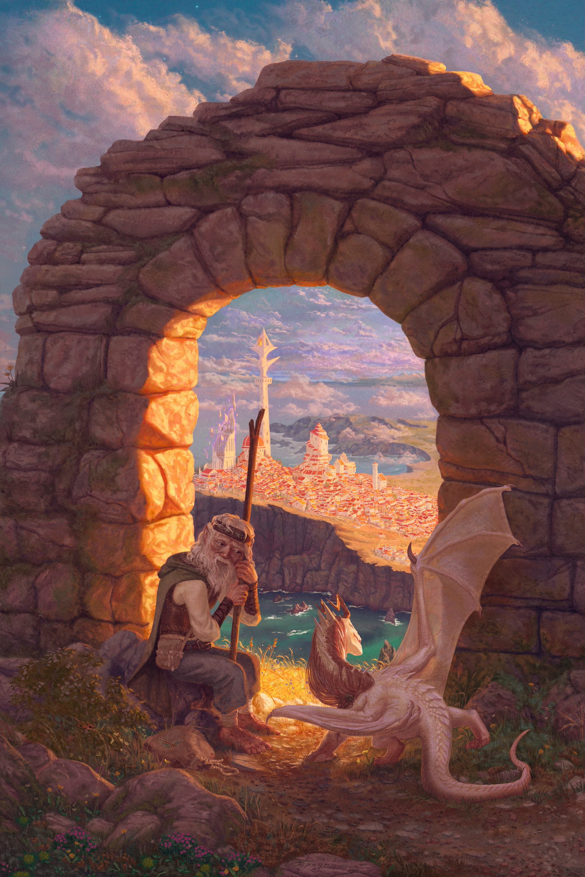 Window to a warm world - My, Fantasy, The Dragon, The hobbit, Digital drawing