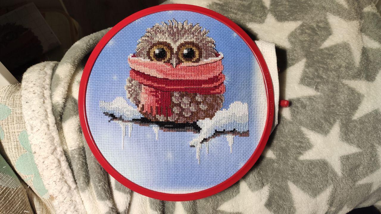 Winter owl - My, Needlework without process, Embroidery, Cross-stitch, Friday tag is mine, Owl