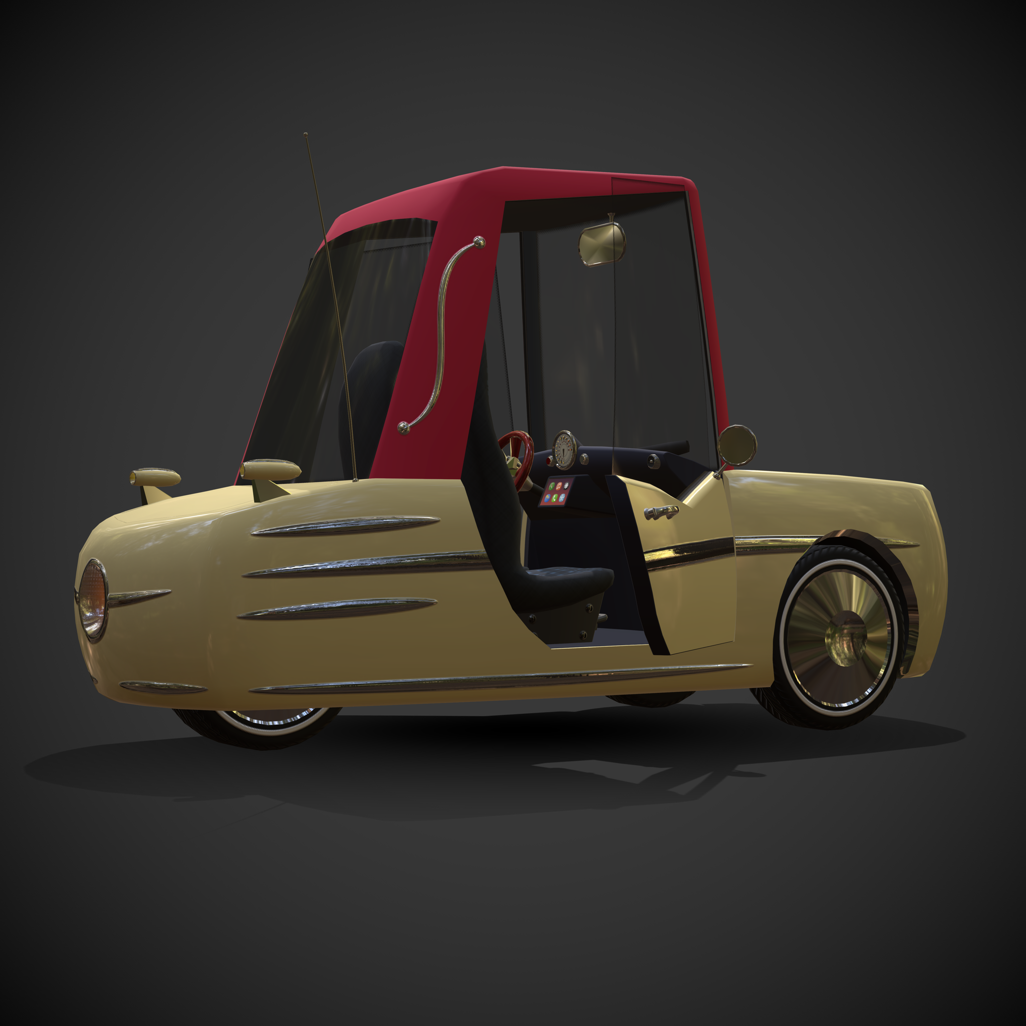 Three-wheeled Cartoon Car Vecto - My, 3DS max, Blender, 3D, Modeling, Auto, tricycle, 3D graphics, GIF, Longpost