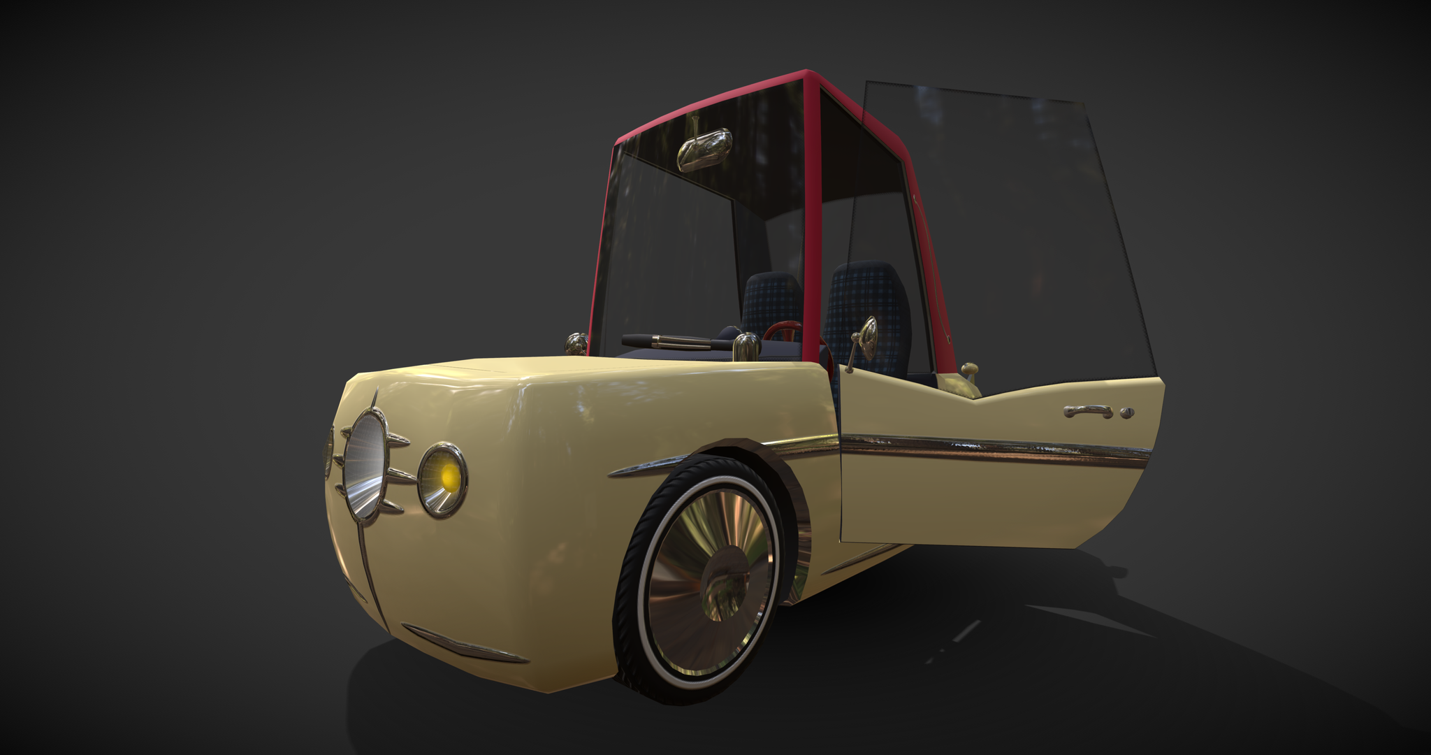 Three-wheeled Cartoon Car Vecto - My, 3DS max, Blender, 3D, Modeling, Auto, tricycle, 3D graphics, GIF, Longpost