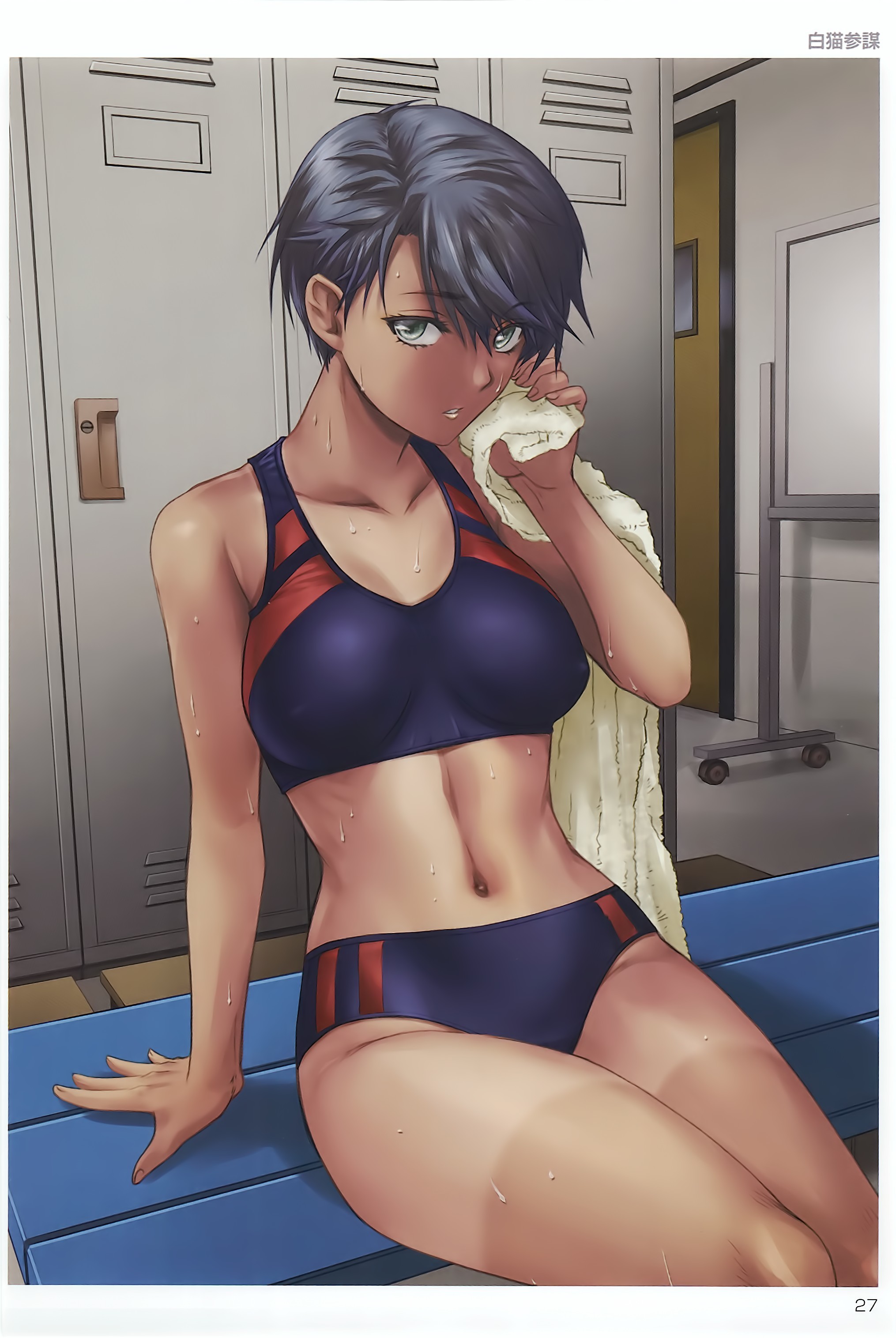 After workout - NSFW, Art, Anime, Anime art, Toranoana, Girls, Erotic, Hand-drawn erotica, Underwear, Boobs, Sportswear, Sports girls, Topless, Sweating, Dressing room, Longpost