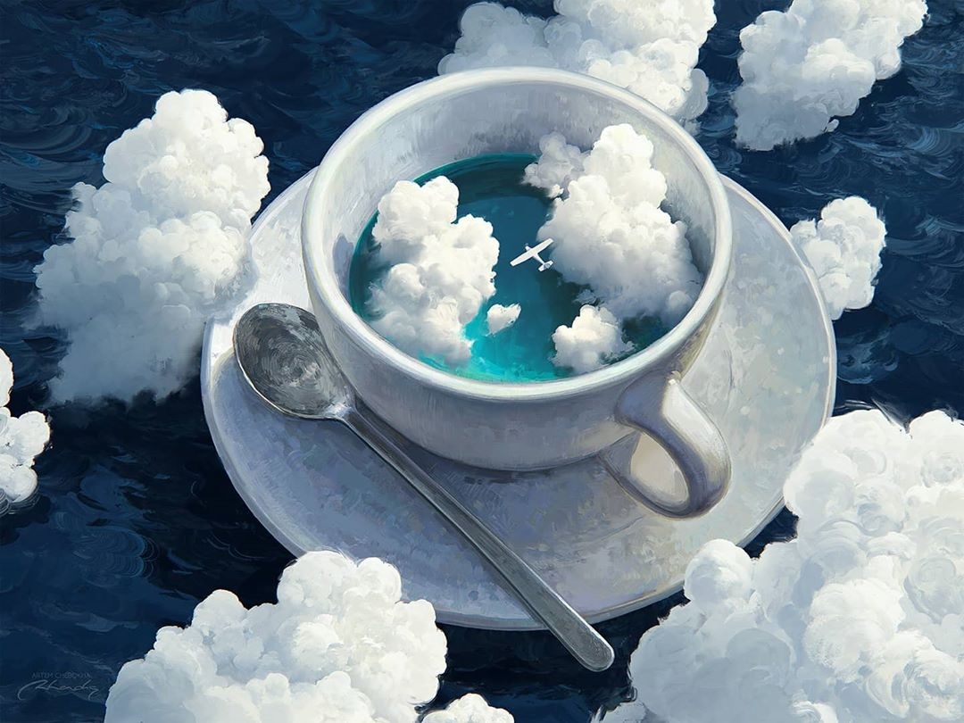 Continuation of the dream - Art, Drawing, A cup, Clouds, Airplane, Artem Chebokha (RHADS)