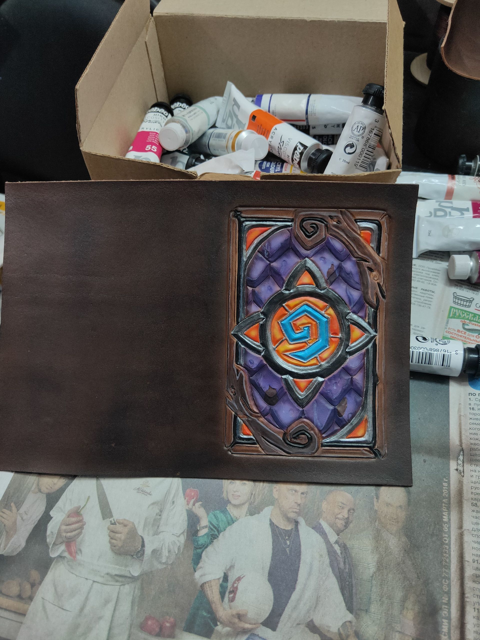 Cover with stone) Hearthstone - My, Hearthstone, Needlework without process, Leather products, Cover, Creation, Longpost