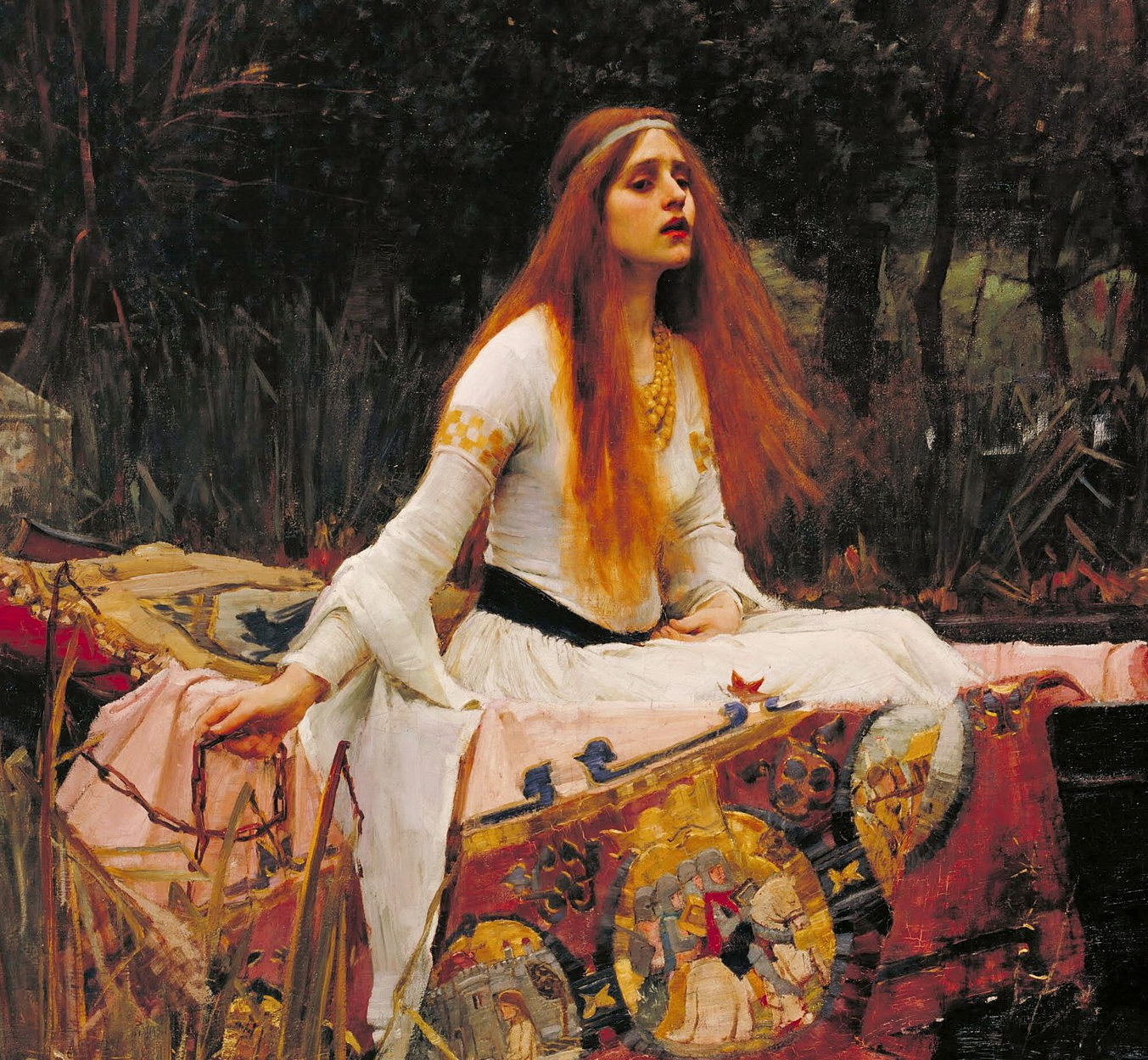 The Lady of Shalott by Waterhouse, or a beautiful legend of old England. Considering the details - My, Painting, Painting, Pre-Raphaelites, Art, John William Waterhouse, Oil painting, Artist, Lancelot, Legend, Beautiful girl, Longpost