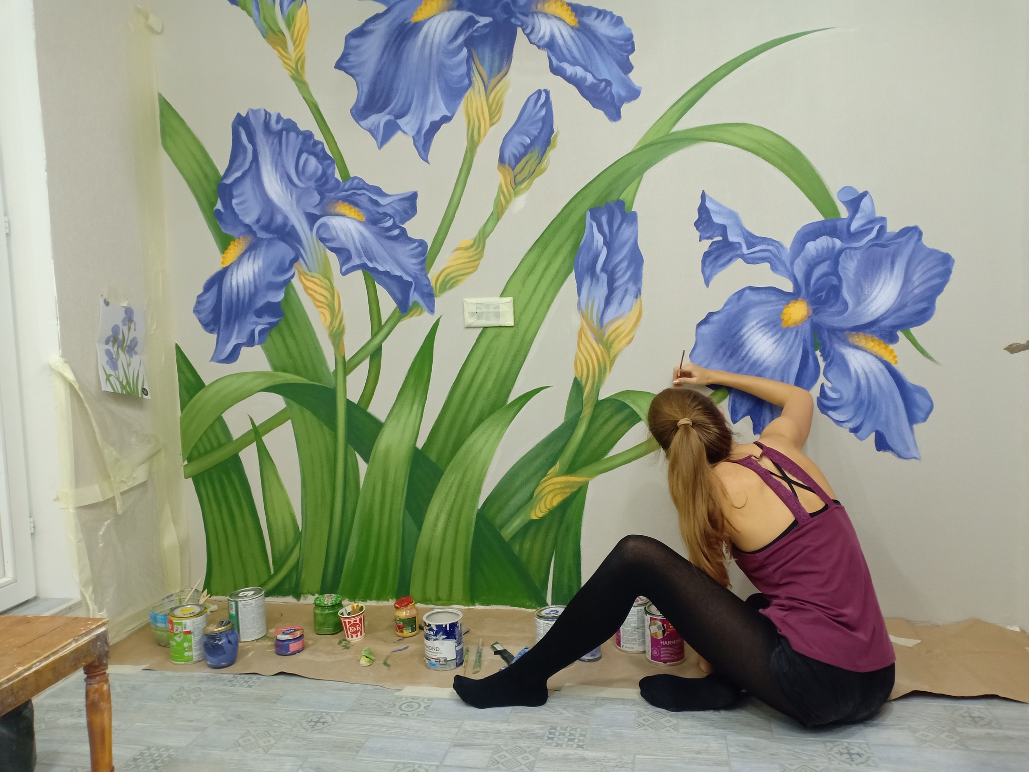 How I painted the wall - My, Wall painting, Painting, Art, Irises, Longpost