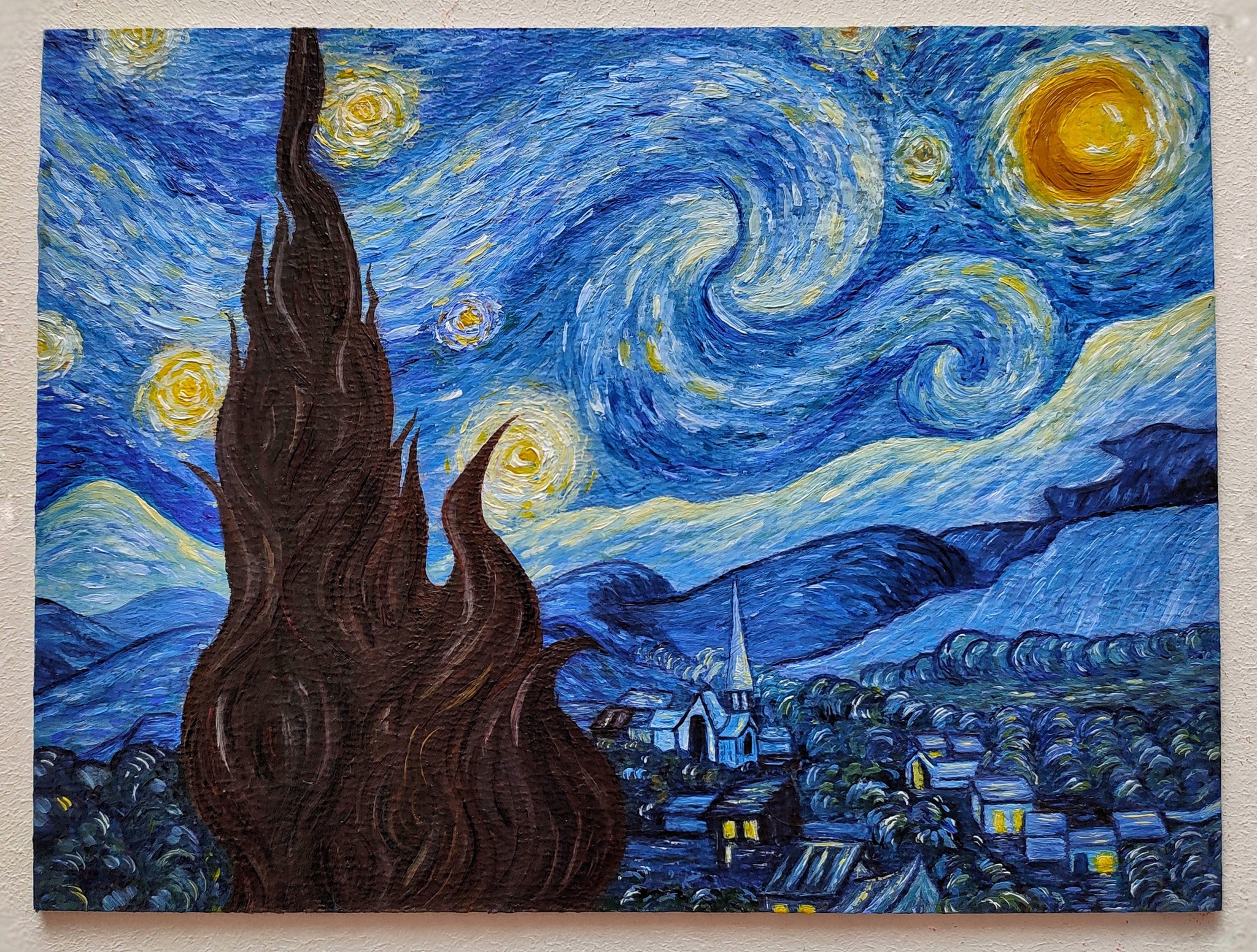 Картина маслом Звёздная ночь | Пикабу