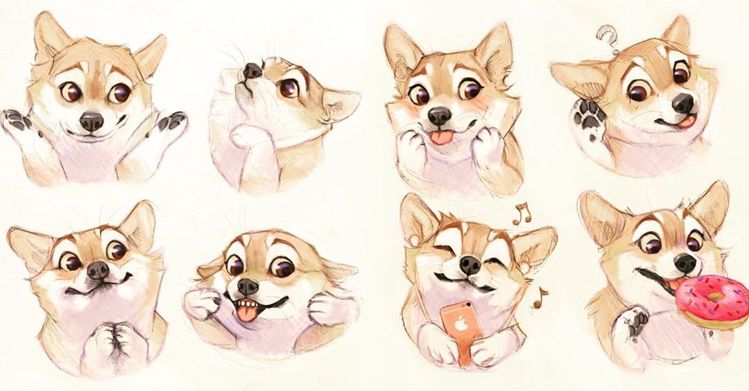 Corgimotions - Art, Drawing, Dog, Corgi, Emotions