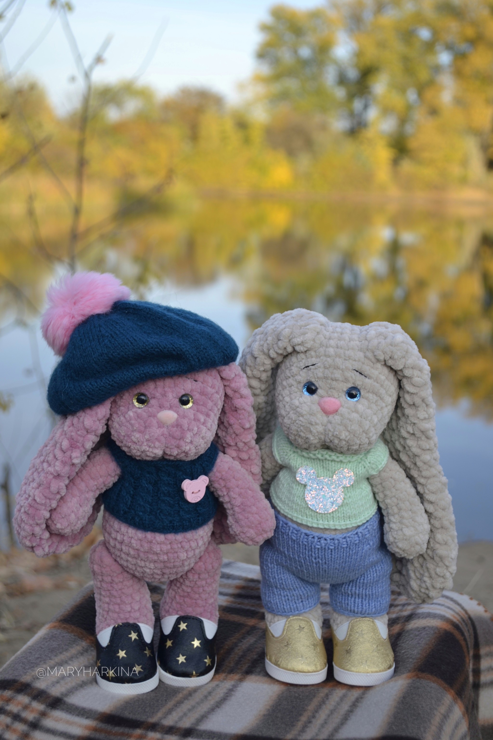 Knitted hares in the autumn forest - My, Nature, Hare, Crochet, Toys, Longpost, Needlework without process