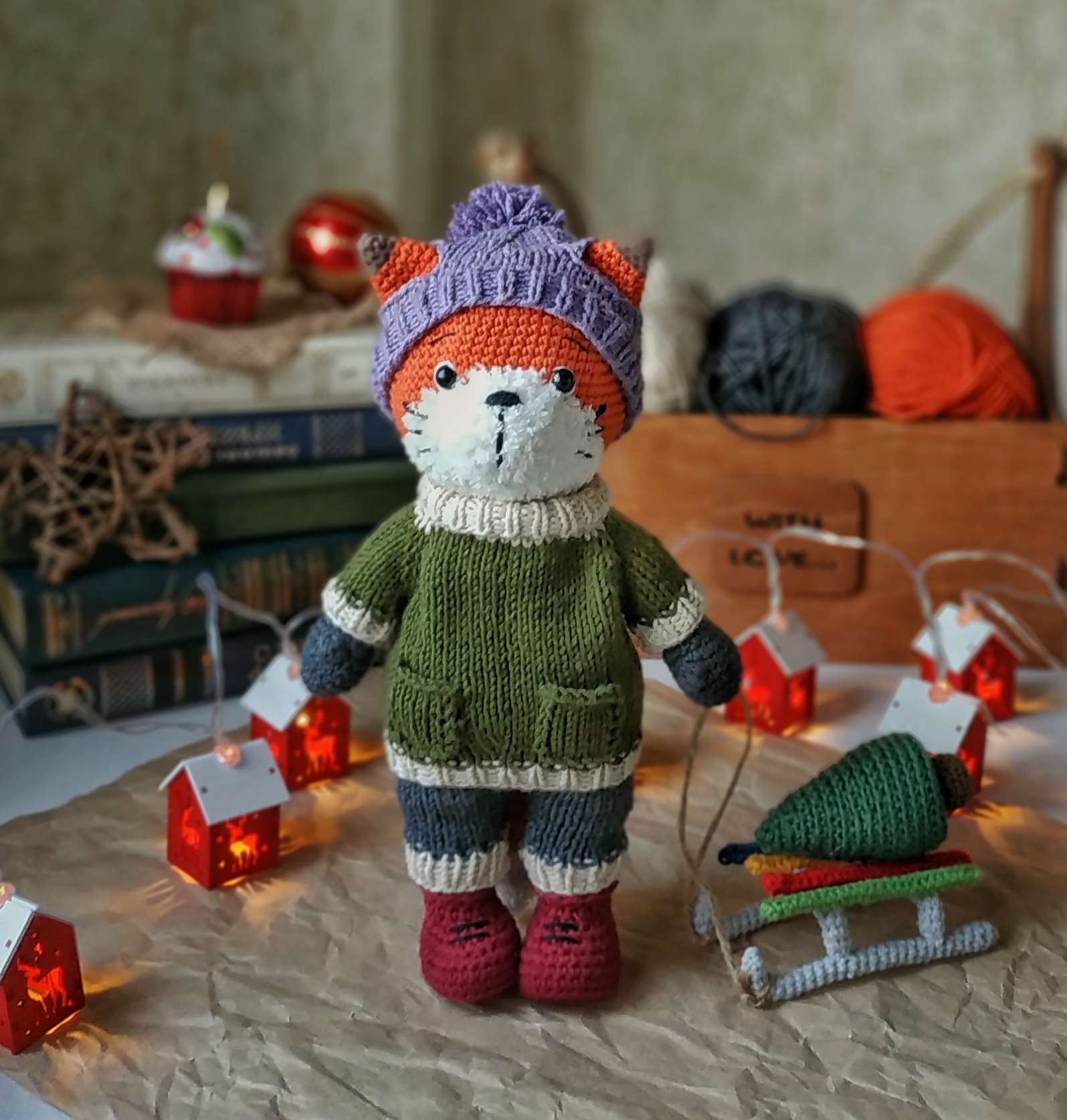 Winter Fox - My, Crochet, Knitted toys, Fox, Amigurumi, Needlework without process, Longpost