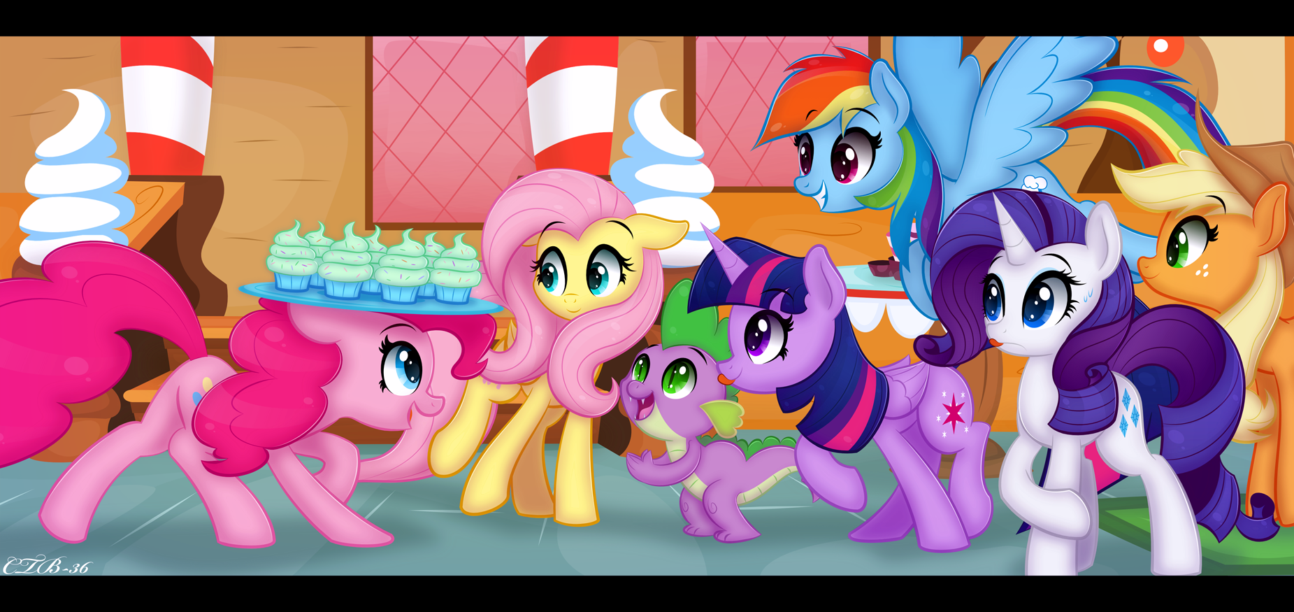 Кто по кексику? - My Little Pony, Mane 6, Twilight sparkle, Rainbow Dash, Pinkie Pie, Fluttershy, Rarity, Applejack, Spike