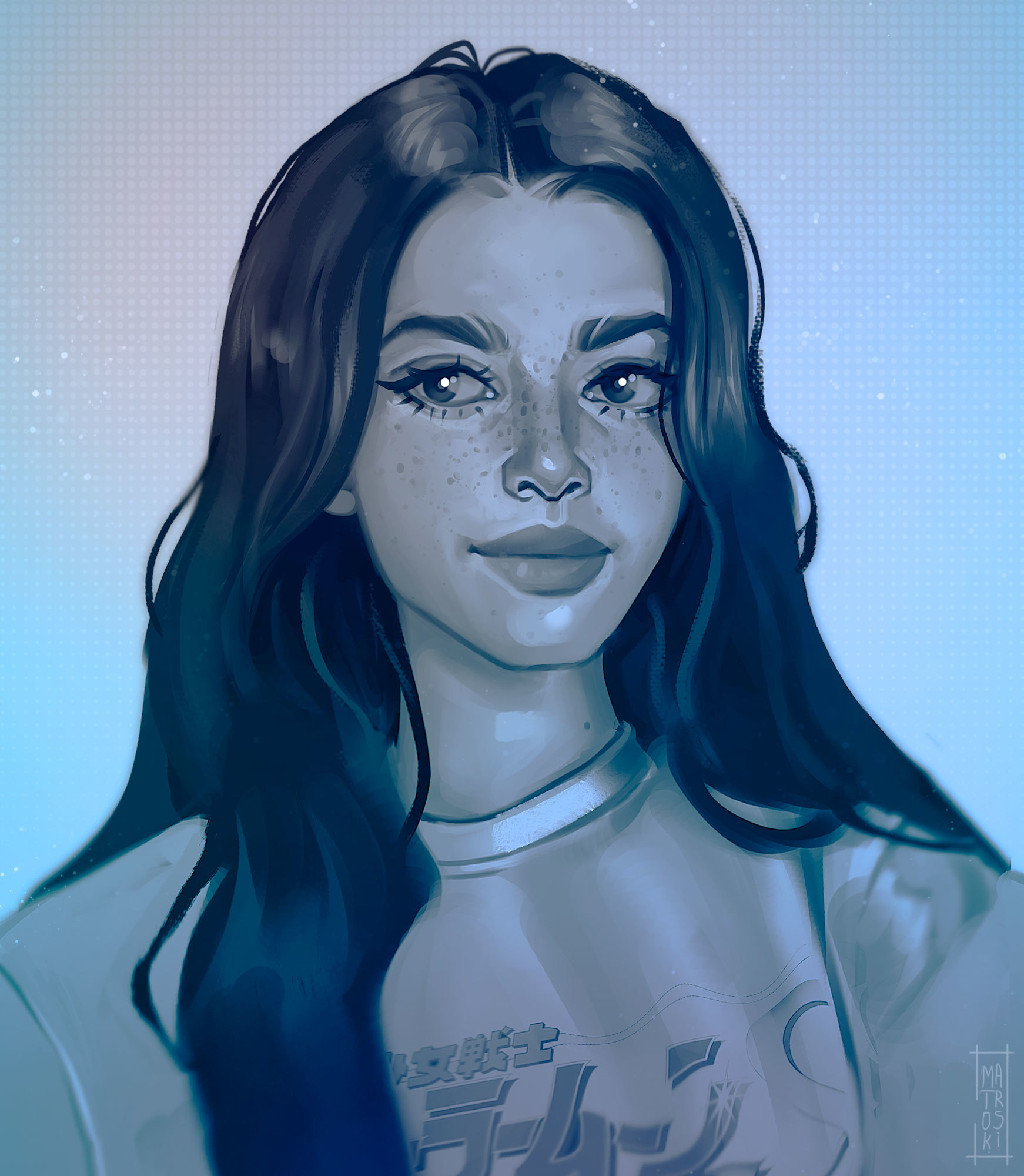 Blue girl - Моё, Арт, Рисунок, Девушки, Тату, Photoshop