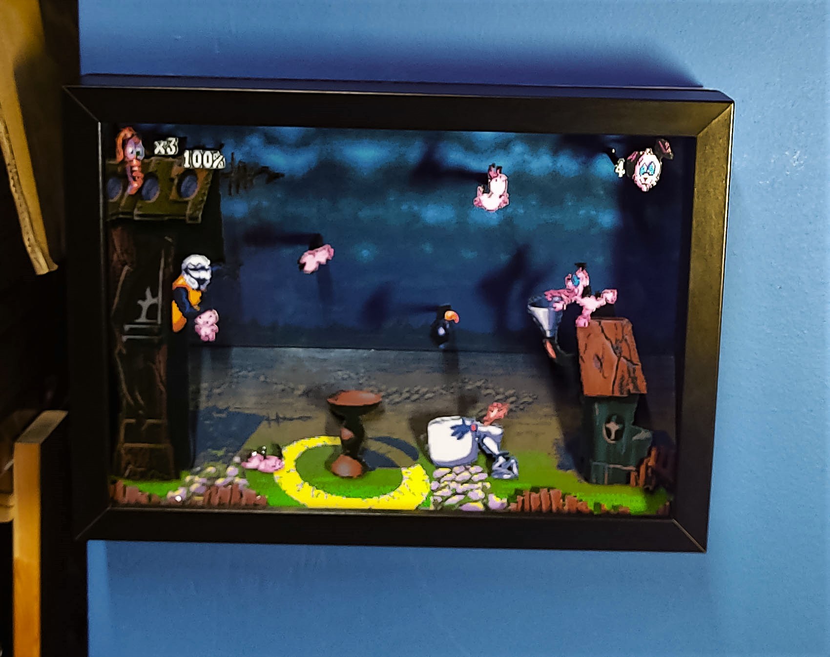 Diorama / Shadowbox based on the game Earthworm Jim 2 / Puppy Love - My, Sega, SNES, Worm jim, Retro Games, Nostalgia, Old school, Diorama, Shadowbox, Video, Longpost