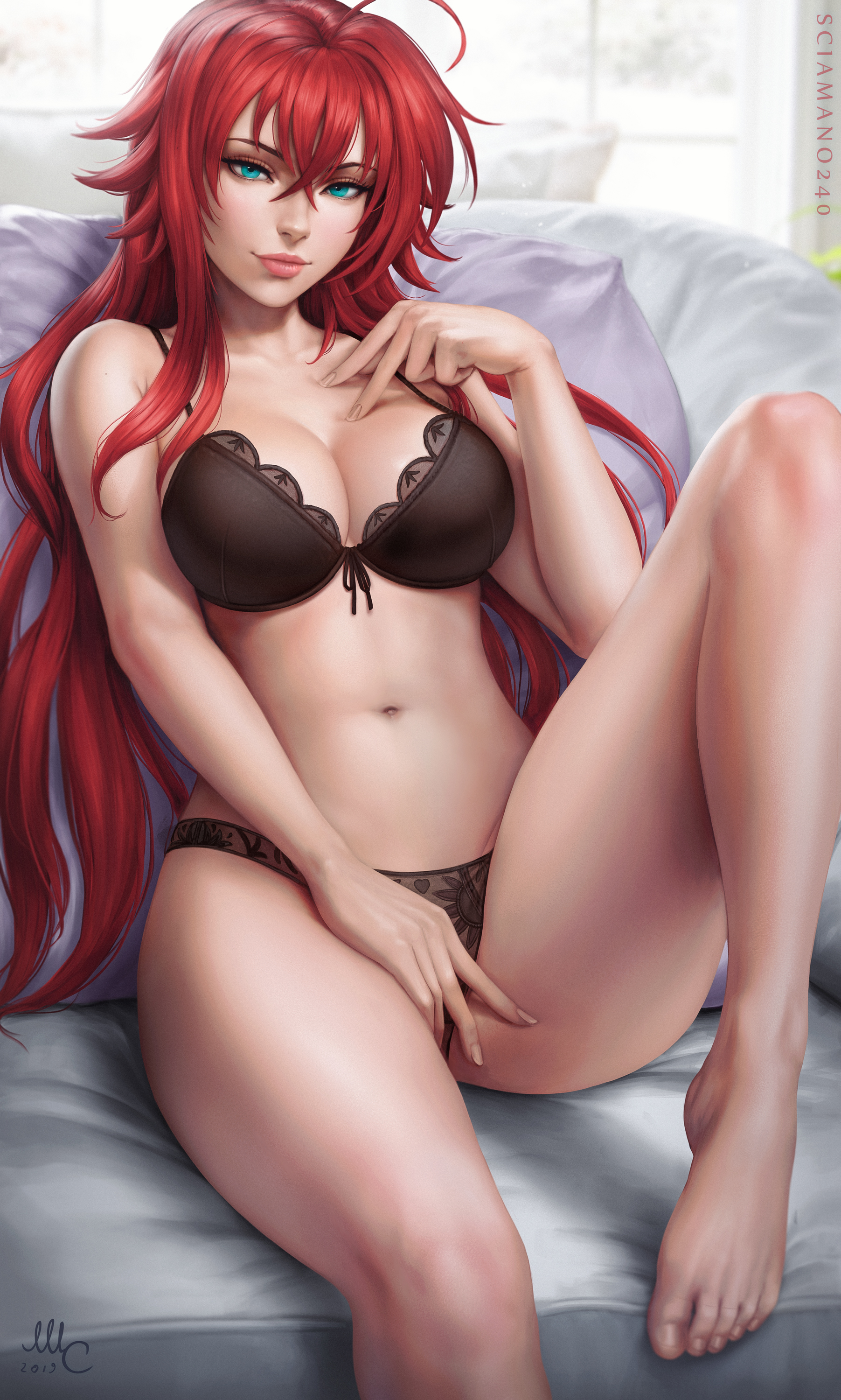 Rias Gremory (High School DxD) - NSFW, Art, Anime, Anime art, High School DXD, Rias Gremory, Girls, Erotic, Hand-drawn erotica, Underwear, Stockings, Boobs, Naked, Sciamano240, Longpost