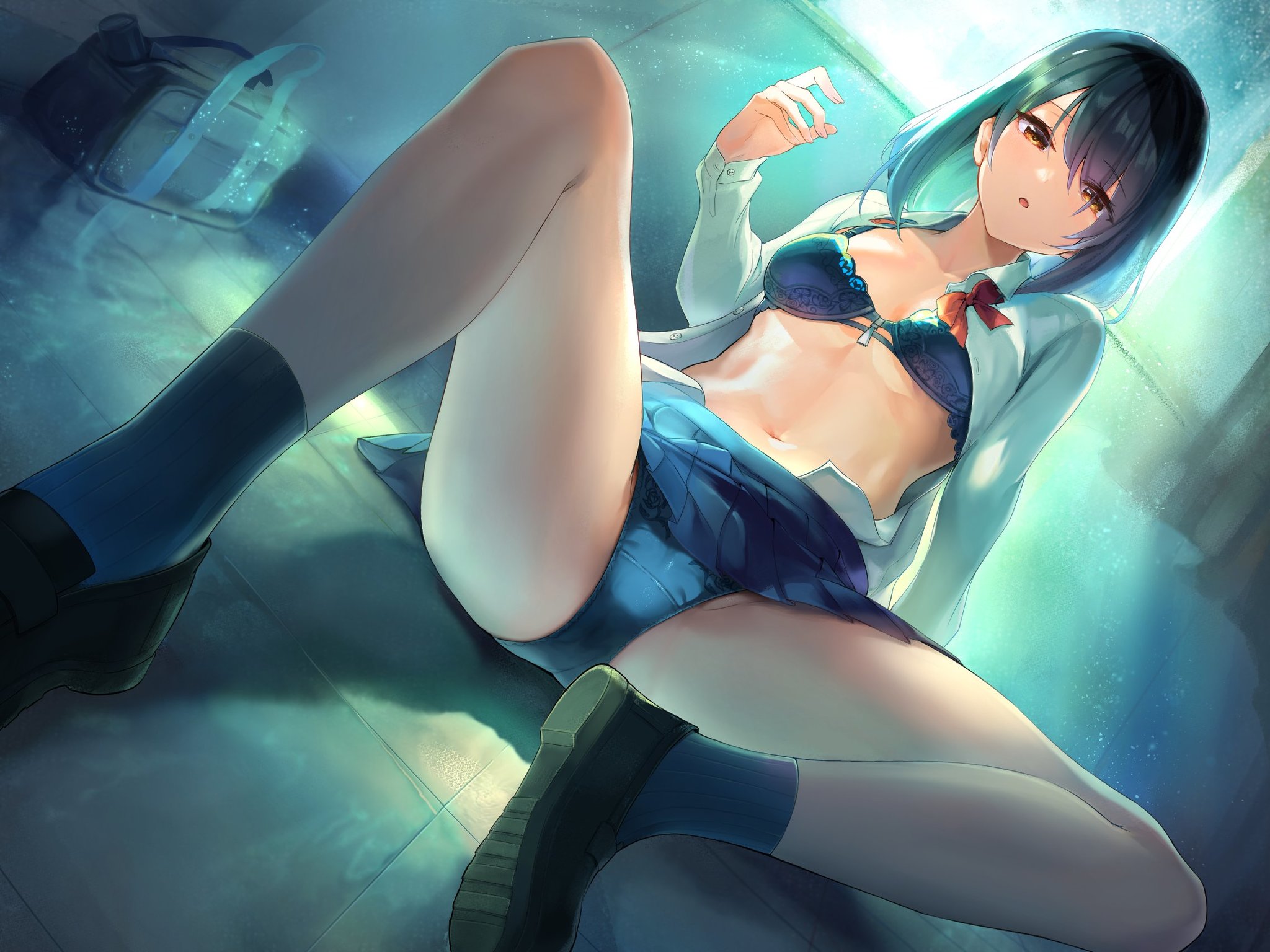 Confused - NSFW, Art, Anime art, Anime original, Girls, Erotic, Hand-drawn erotica, Underwear, Upskirt, Crotch, Is sitting, Pantsu, Original character