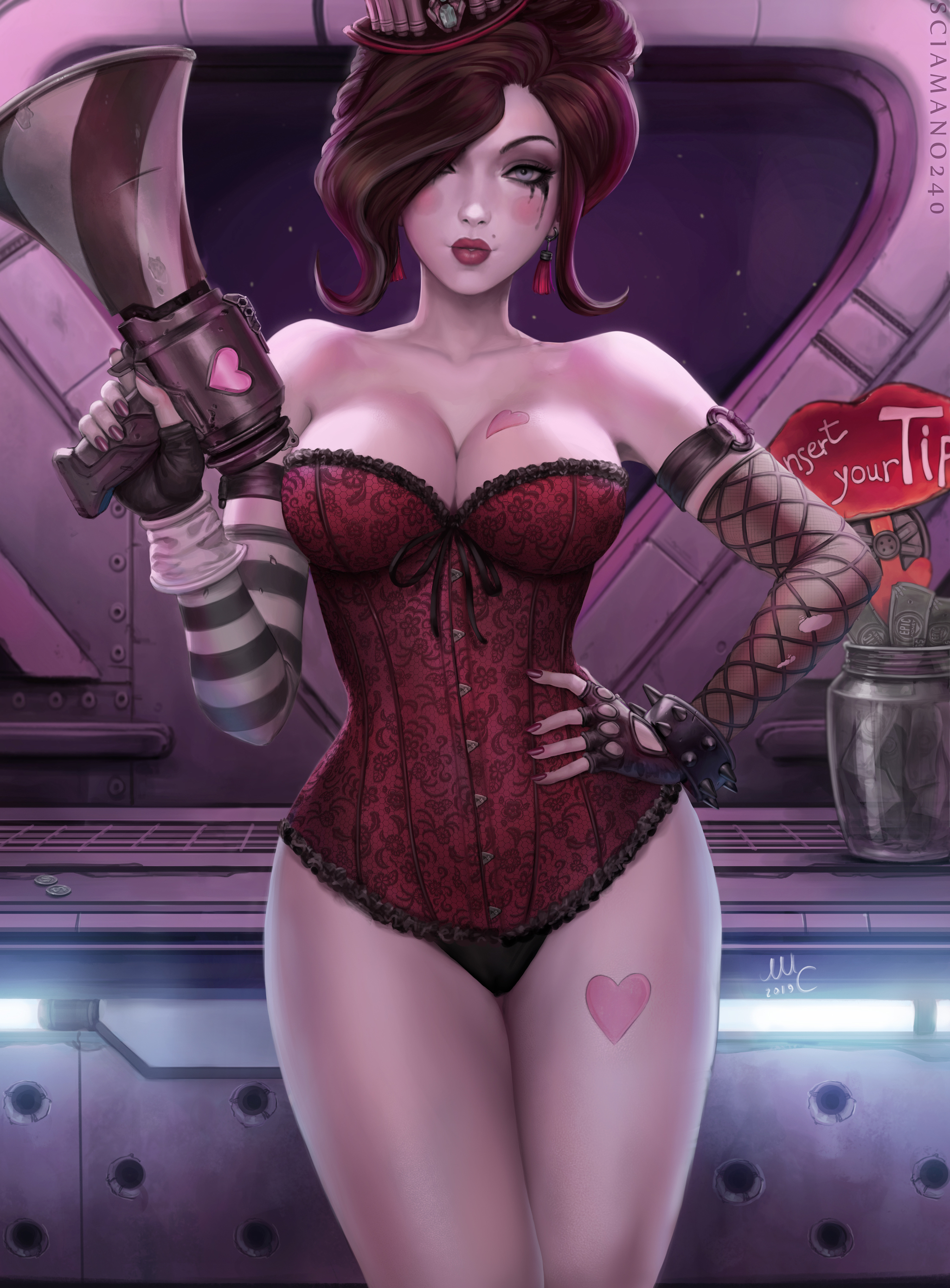 Mad Moxxi - NSFW, Art, Drawing, Borderlands, Mad Moxxi, Girls, Erotic, Hand-drawn erotica, Game art, Corset, Underwear, Stockings, Boobs, Topless, Naked, Pubes, Sciamano240, Longpost