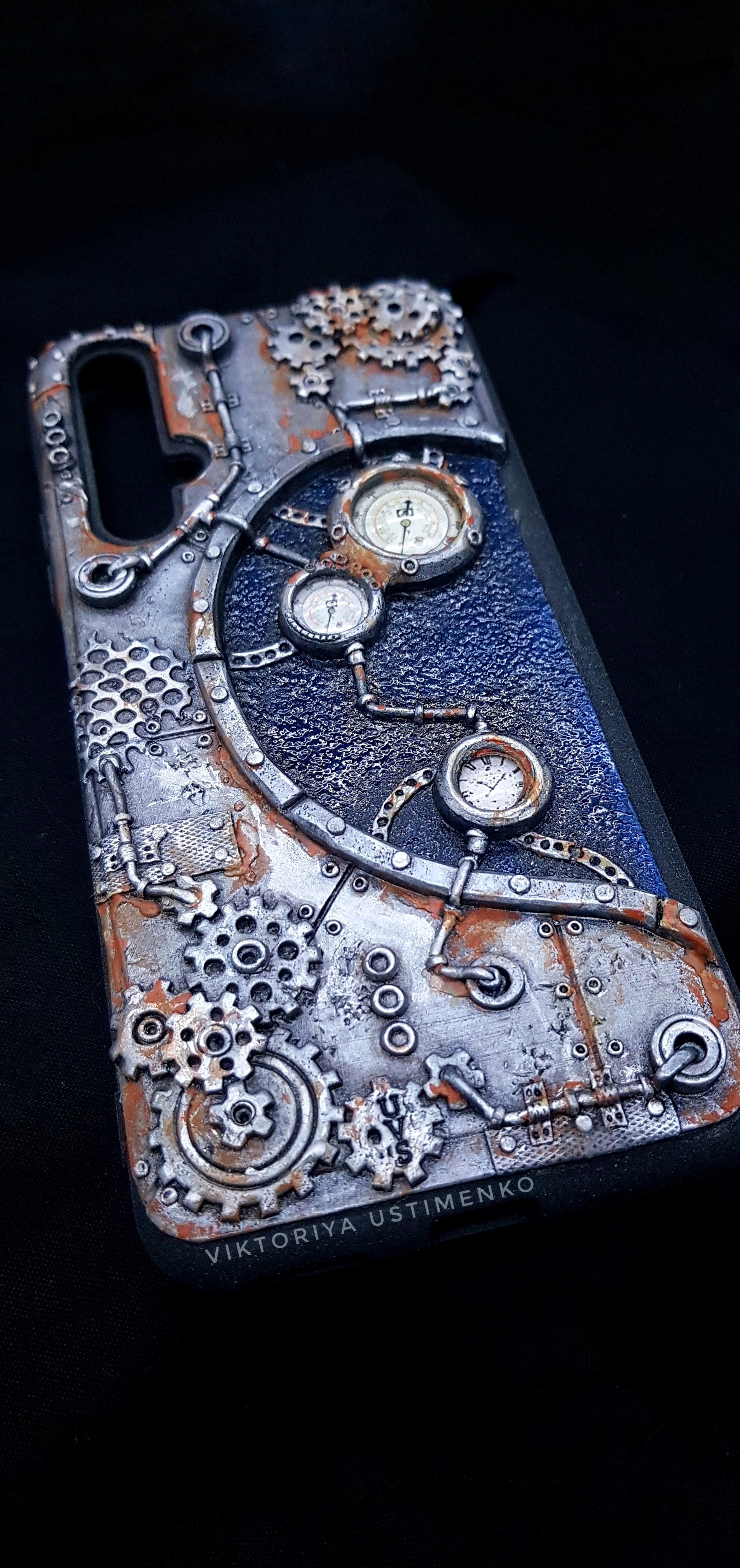 Another version of the case with rust - My, Needlework without process, Steampunk, With your own hands, Polymer clay, Case for phone, Video, Longpost