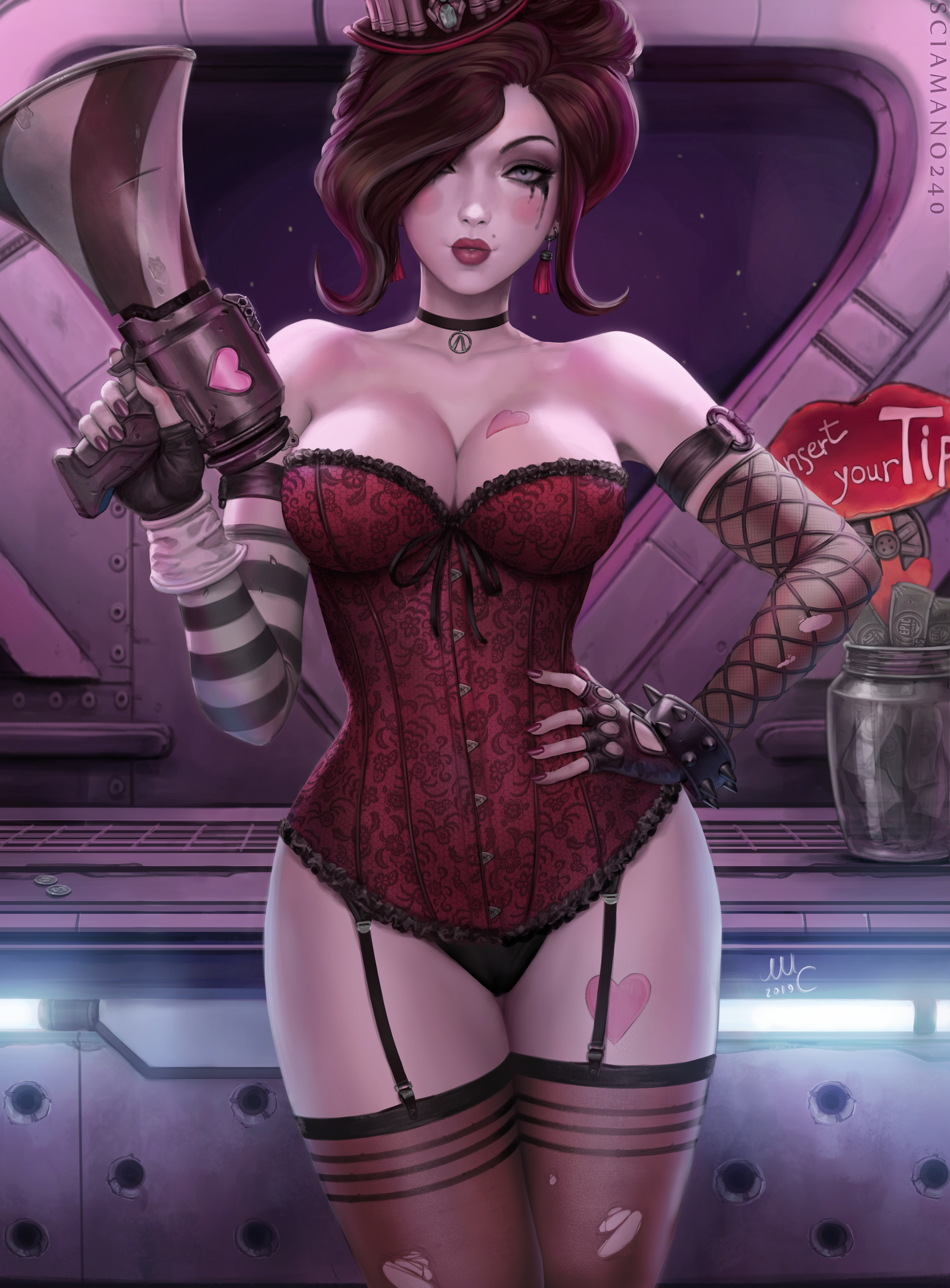 Mad Moxxi - NSFW, Art, Drawing, Borderlands, Mad Moxxi, Girls, Erotic, Hand-drawn erotica, Game art, Corset, Underwear, Stockings, Boobs, Topless, Naked, Pubes, Sciamano240, Longpost