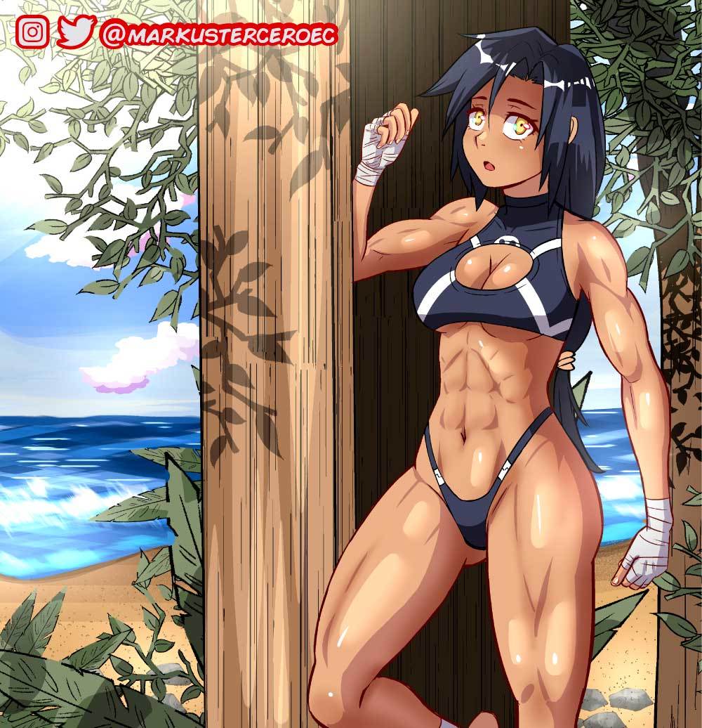 Exercises on beach - NSFW, Strong girl, Art, Muscleart, Sports girls, Beach, Workout, Longpost