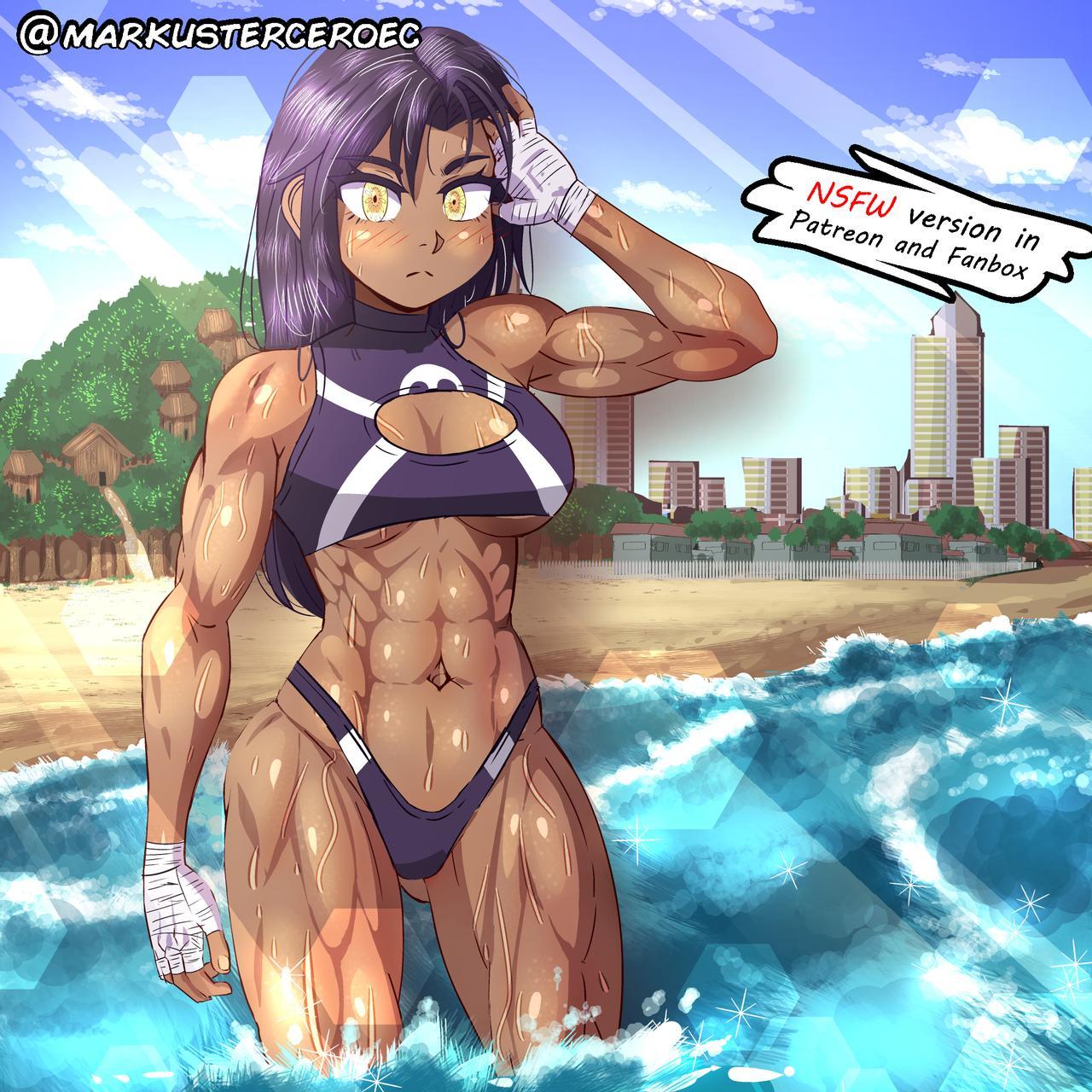 Exercises on beach - NSFW, Strong girl, Art, Muscleart, Sports girls, Beach, Workout, Longpost