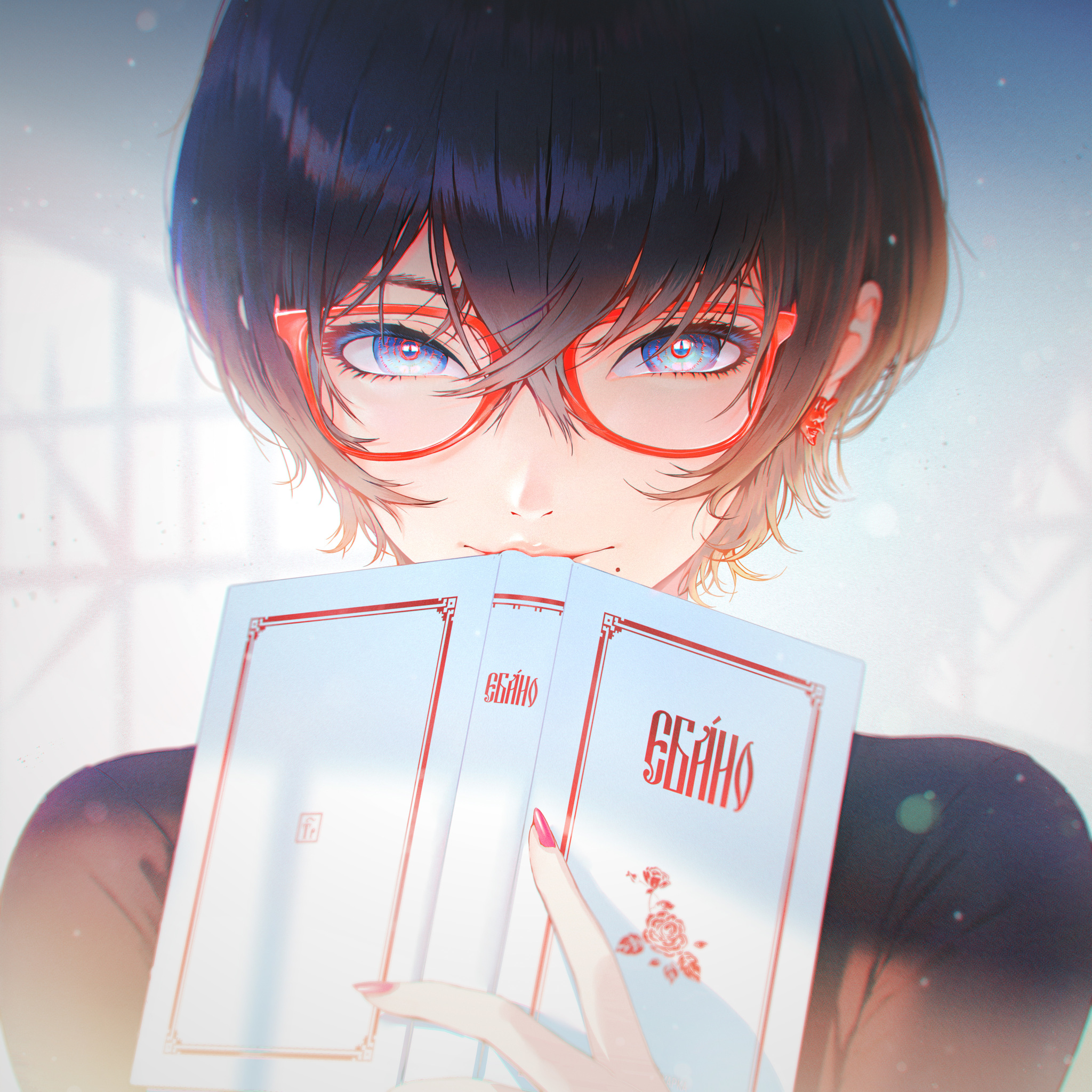 Unusual book title - Anime, Anime art, Original character, Glasses, Eyes, Books, Nababa