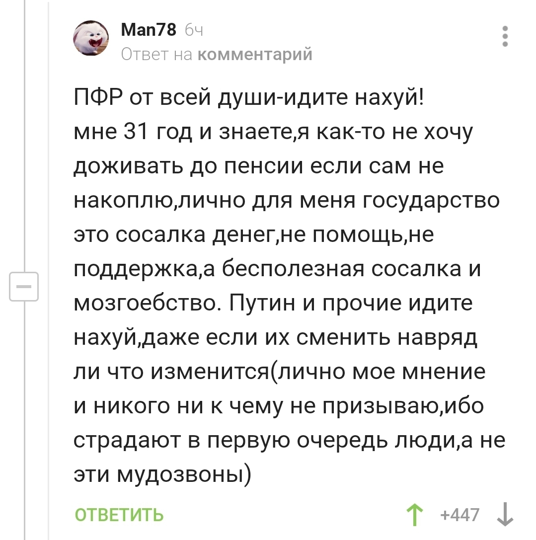 Вся власть России в одном комментарии - Комментарии, Власть, Политика, ПФР, Комментарии на Пикабу