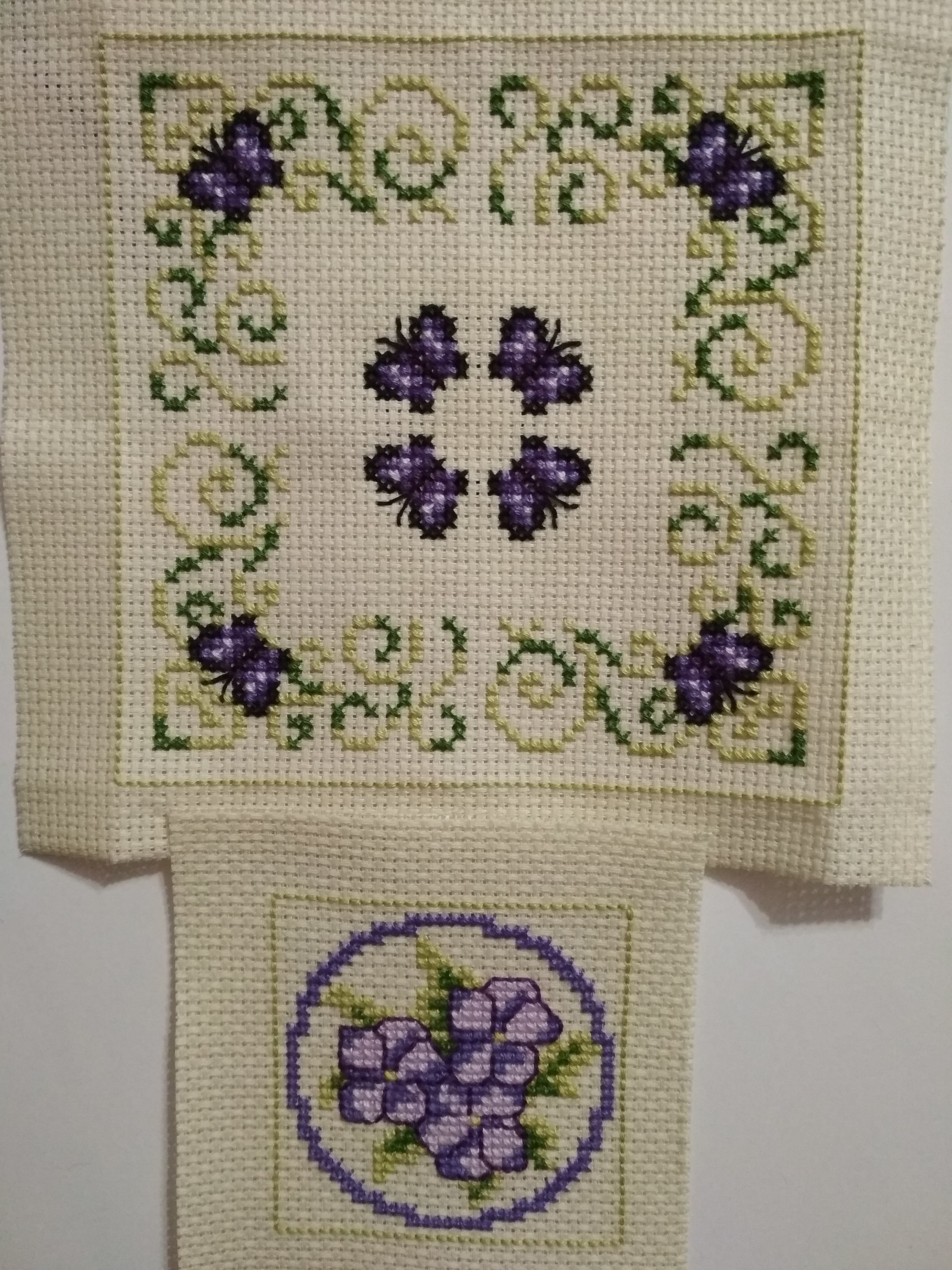 Biscornu tulip with violets - My, Cross-stitch, Needlework, Needlework with process, Biscornu, Longpost