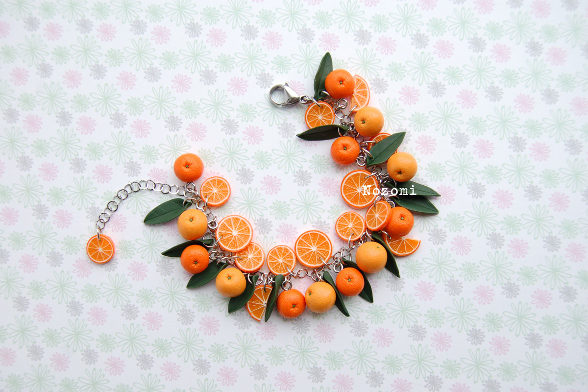 Juicy orange - My, Handmade, Polymer clay, Needlework without process, A bracelet, Miniature, Longpost