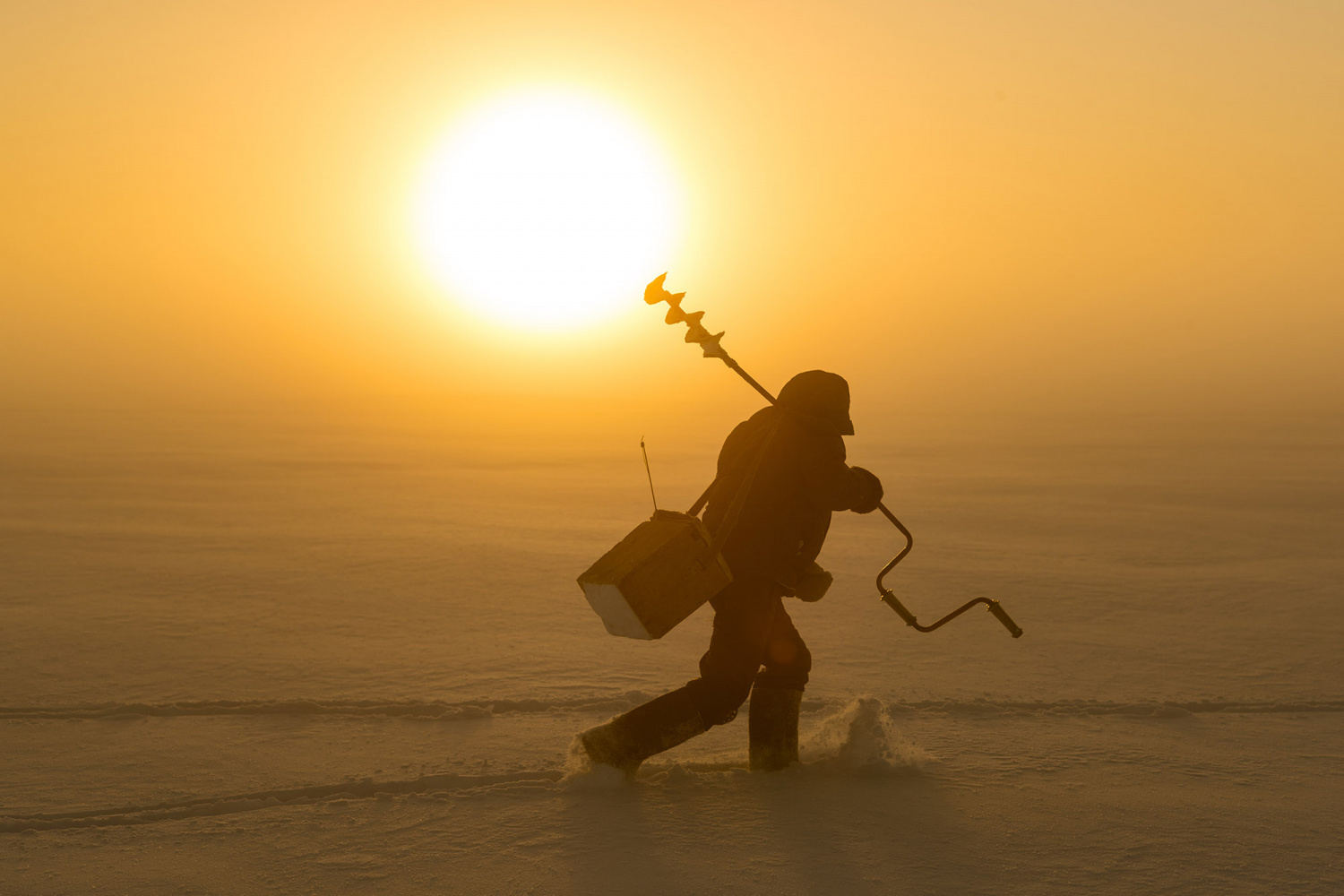 By morning dawn - Fishing, Winter fishing, Fishermen, Snow, Winter