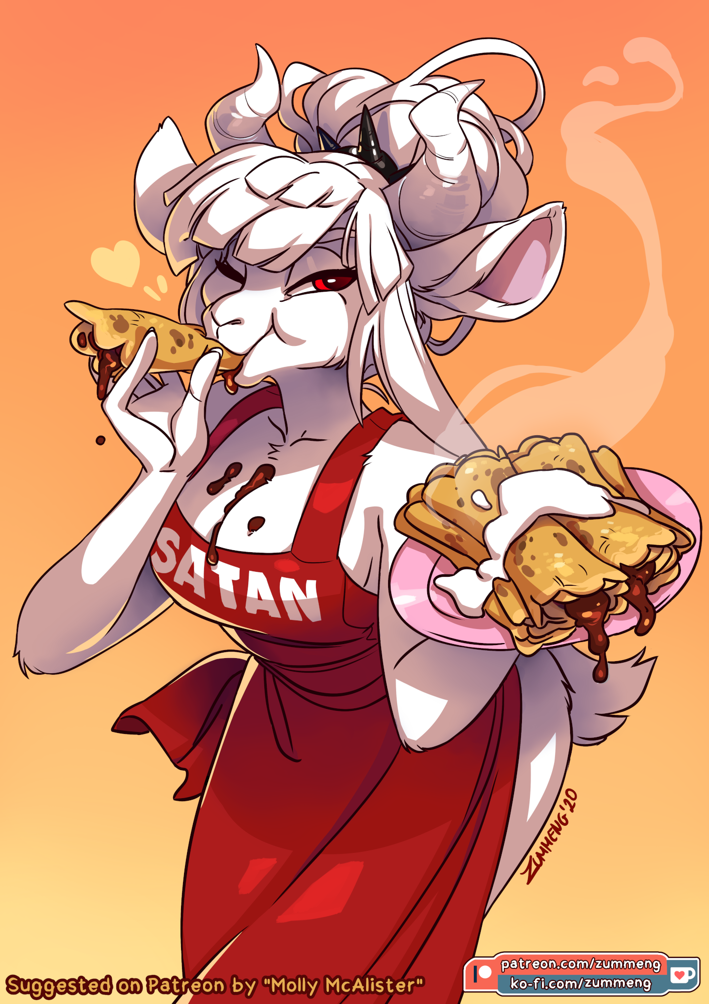 Delicious pancakes - Furry, Art, Helltaker, Food, Pancakes, Lucifer, Furry edge, Zummeng