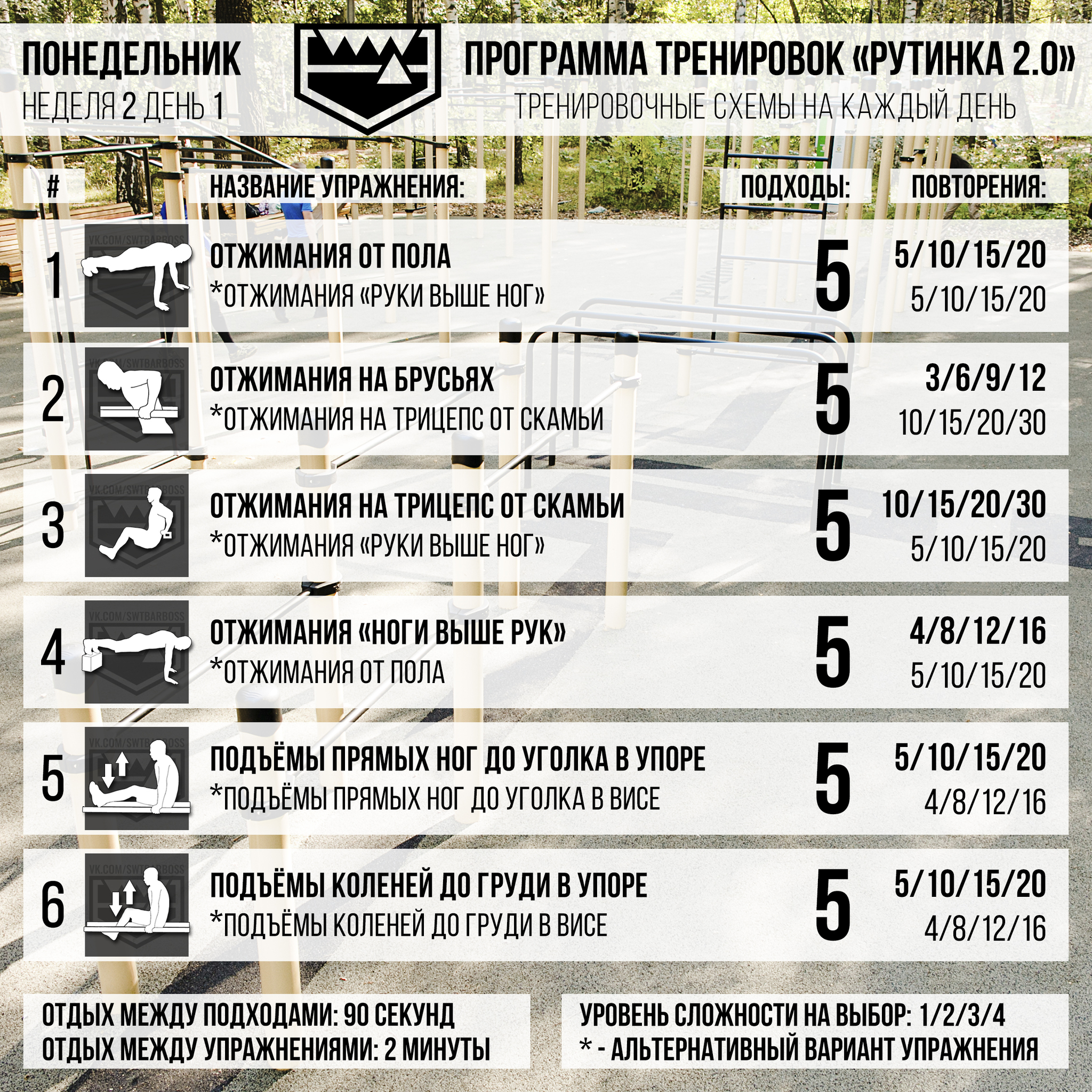 Тренировочные схемы второй недели программы 