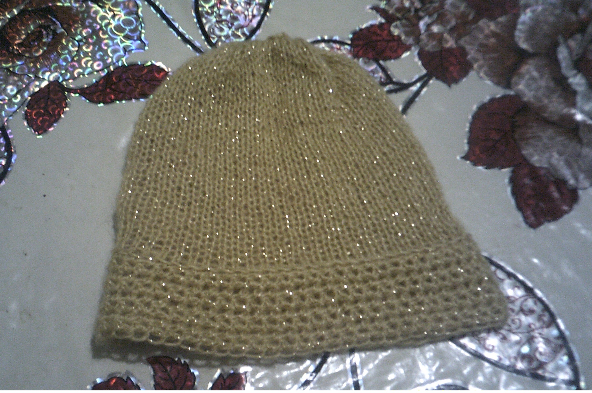 Hat with lurex, sand-gold - My, Needlework without process, Cap, With your own hands, Longpost