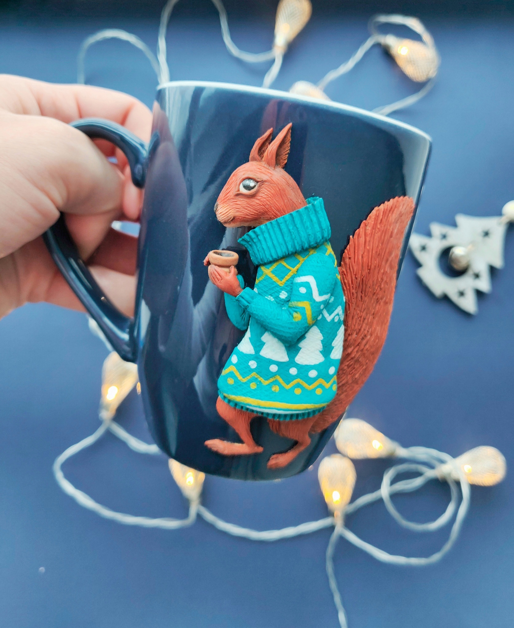 Keep warm! - My, Winter, Needlework without process, Polymer clay, With your own hands, Longpost, Кружки, Mug with decor