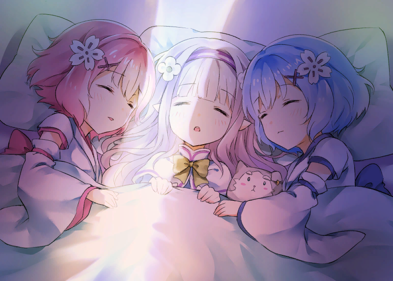 Nap time - Re:Zero Kara, Rem (Re:Zero Kara), Ram (Re:Zero Kara), Emilia, Anime Art, Аниме