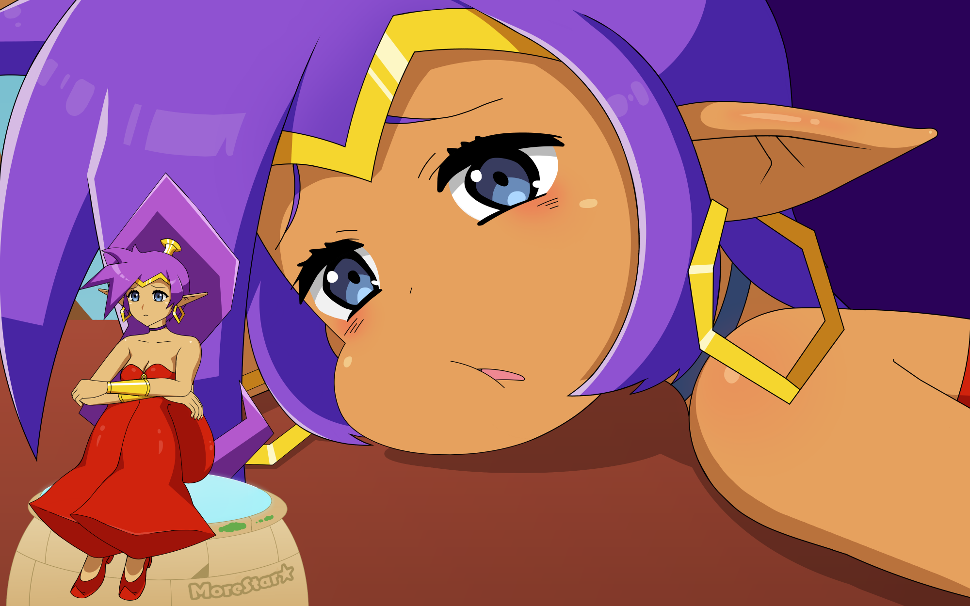 Useless Genie (Shantae x Shinchou Yuusha) - My, Anime, Games, Art, Fan art, Shantae, Shantae half-genie Hero, Game art, Anime art