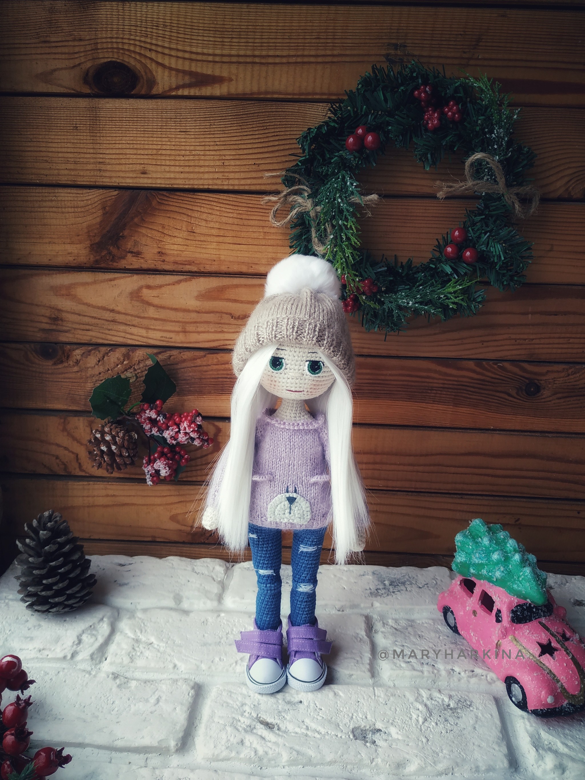 Knitted doll, handmade - My, Knitting, Needlework without process, Doll, Author's toy, Video, Longpost