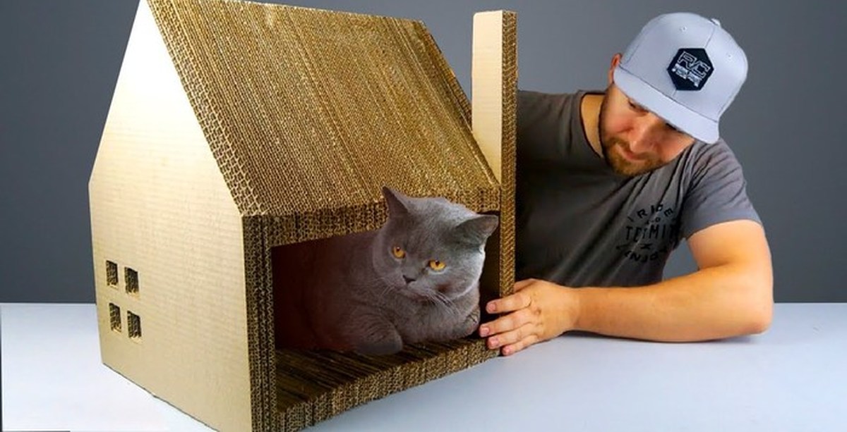 Домик для кошки своими руками из коробки. Дом для кошки из картона. Домик для кошки из картона. Домик для кошки из гофрокартона. Картонный домик для кошки.